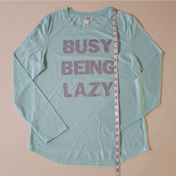 Just Be Women's Aqua Long Sleeve Crewneck Graphic Front Shirt - Picture 4 of 10